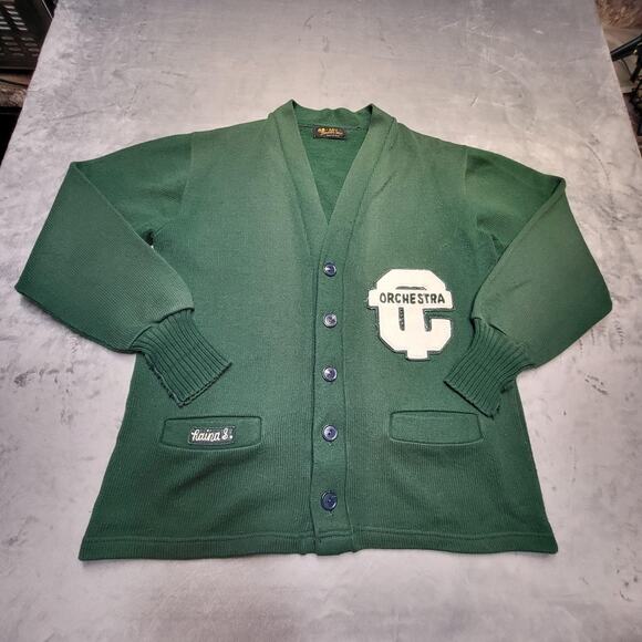 Vtg Art Knitting Mills Sweater Mens L? Cass Tech Orchestra Letterman Wool 60s - Picture 1 of 8